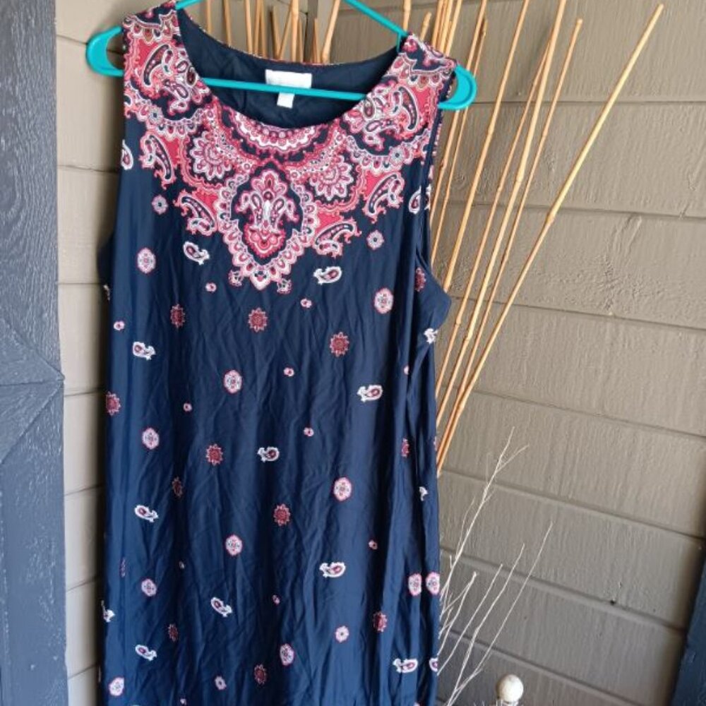 Charter Club Liquid Knit Midi Dress Size XL Americana Patriotic Sleeveless